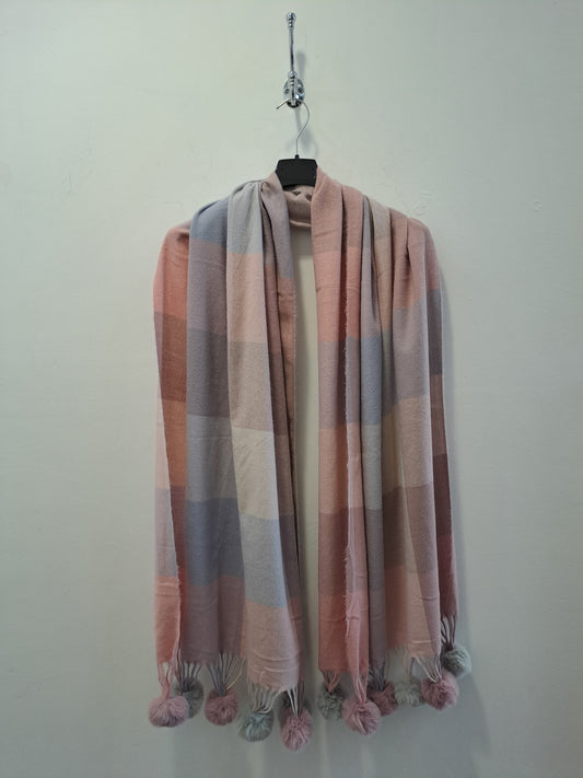 Pom Pom Detail Scarf- Pastel Check